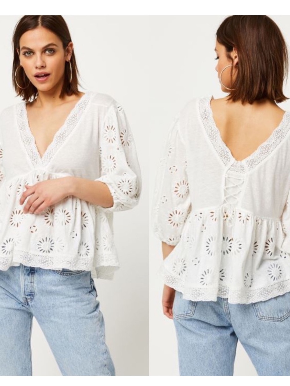Free People Costa Eyelet Top Sz S